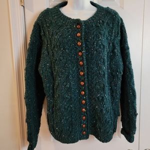Vintage‎ Orvis Hand Framed 100% Wool Cardigan Teal Women's Large
